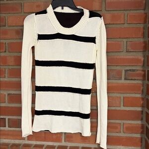 TESS GIBERSON striped black white Open Knit Long Sleeve Sweater small mesh back